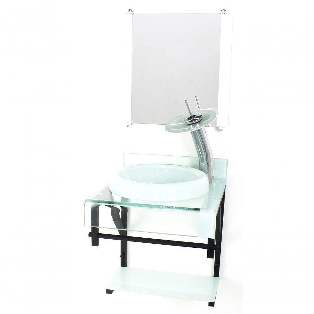 Gabinete De Vidro 40cm Curvado Duplo Cuba Chapéu Branco