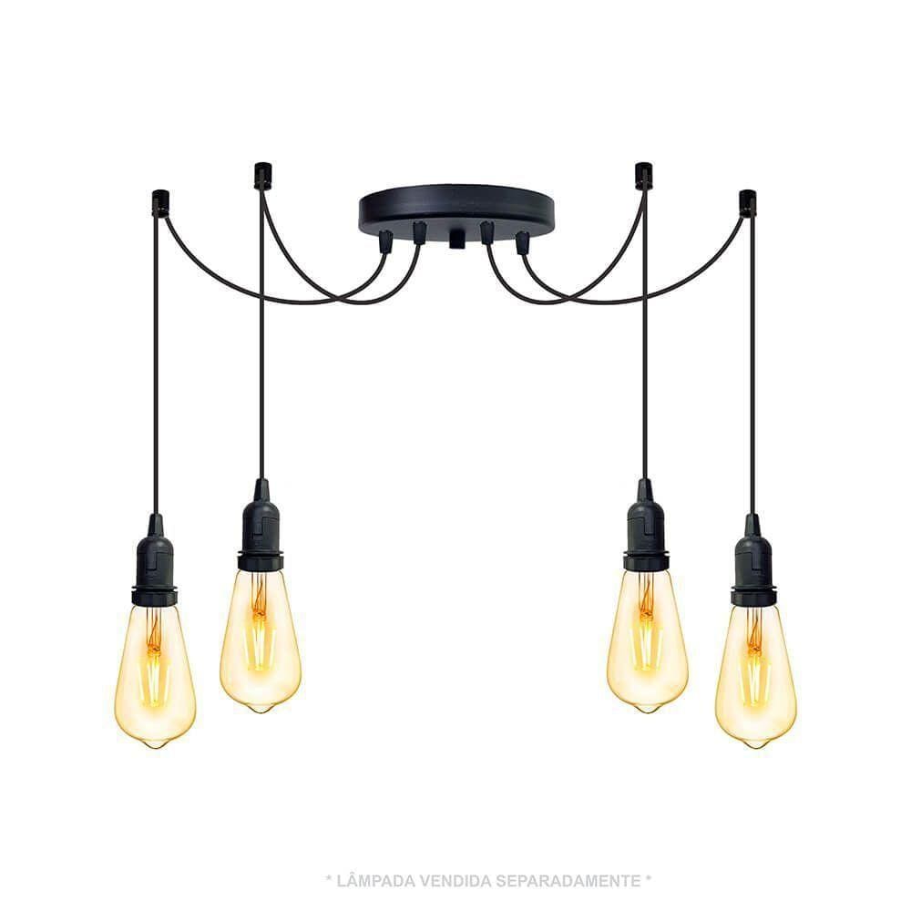 Lustre Aranha Com 4 Pendentes De 2 M + Soquetes