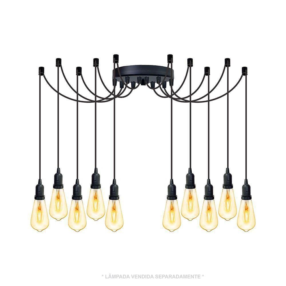 Lustre Aranha Com 10 Pendentes (2m Cabo Preto+ Soquetes + Canopla)