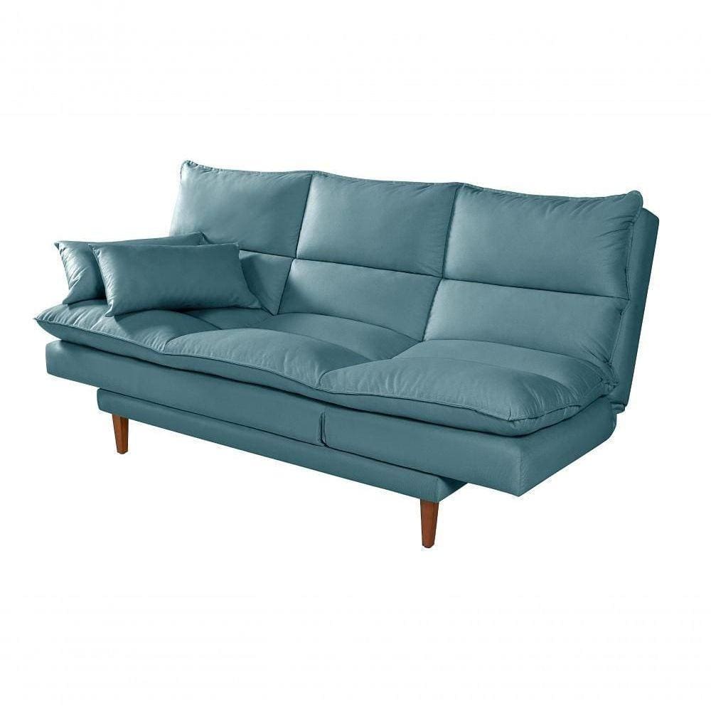 Sofá Cama Vancouver 3 Lugares Império Reclinável Casal Pés Madeira Suede Azul Turquesa 362