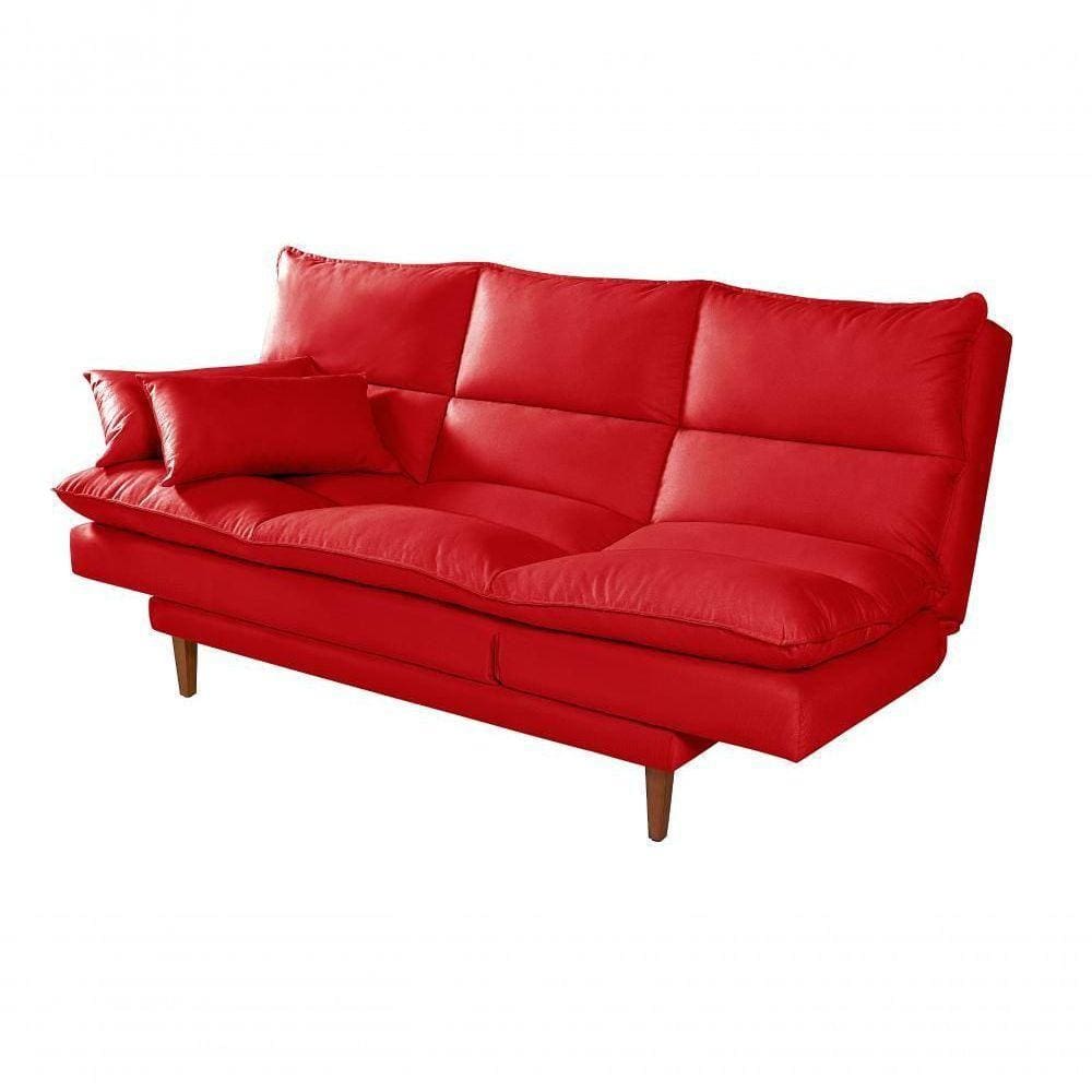 Sofá Cama Vancouver 3 Lugares Império Reclinável Casal Pés Madeira Suede Vermelho 373