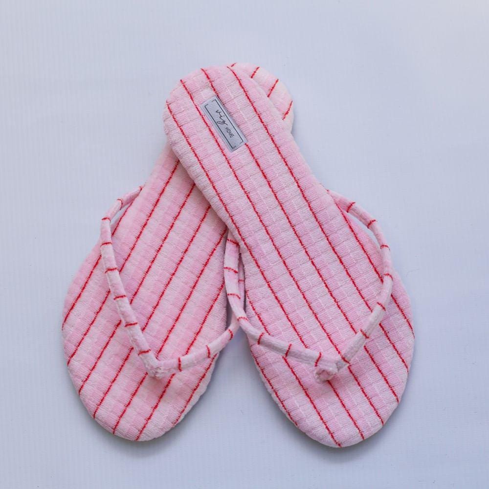 Chinelo Feminino Viz Charlotte 39/40 Listrado Em Atoalhado Vermelho e Rosa