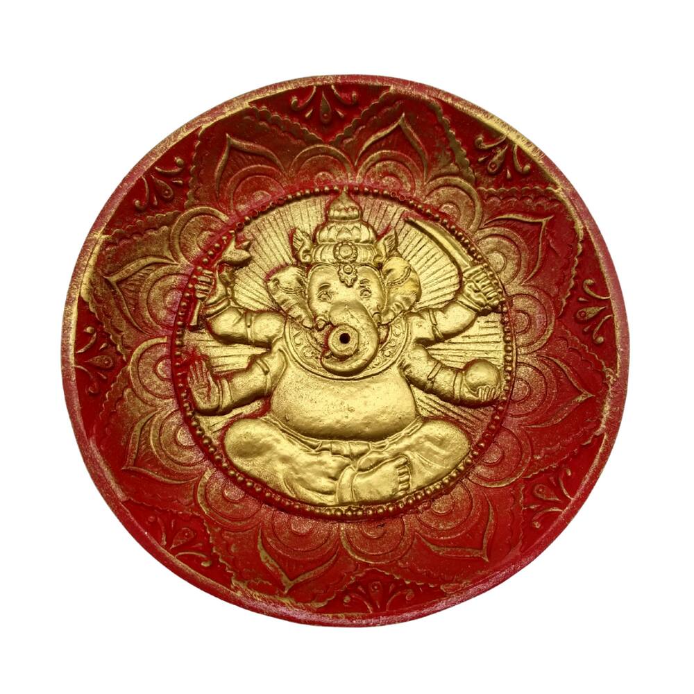 Incensário Prato Indiano Deus Ganesha Vermelho