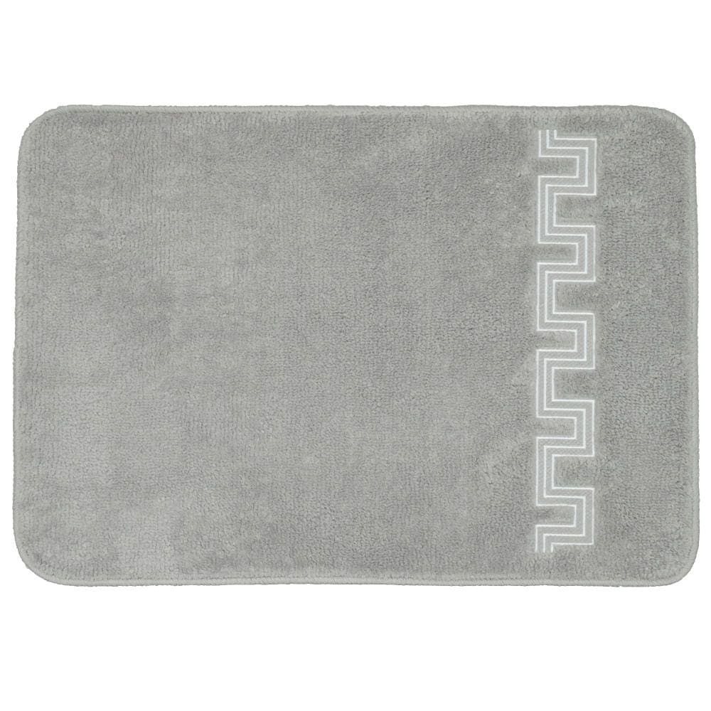 Tapete de Banheiro Ou Quarto Poliester Base Antiderrapante Vizapi Greco 70x120cm Silver