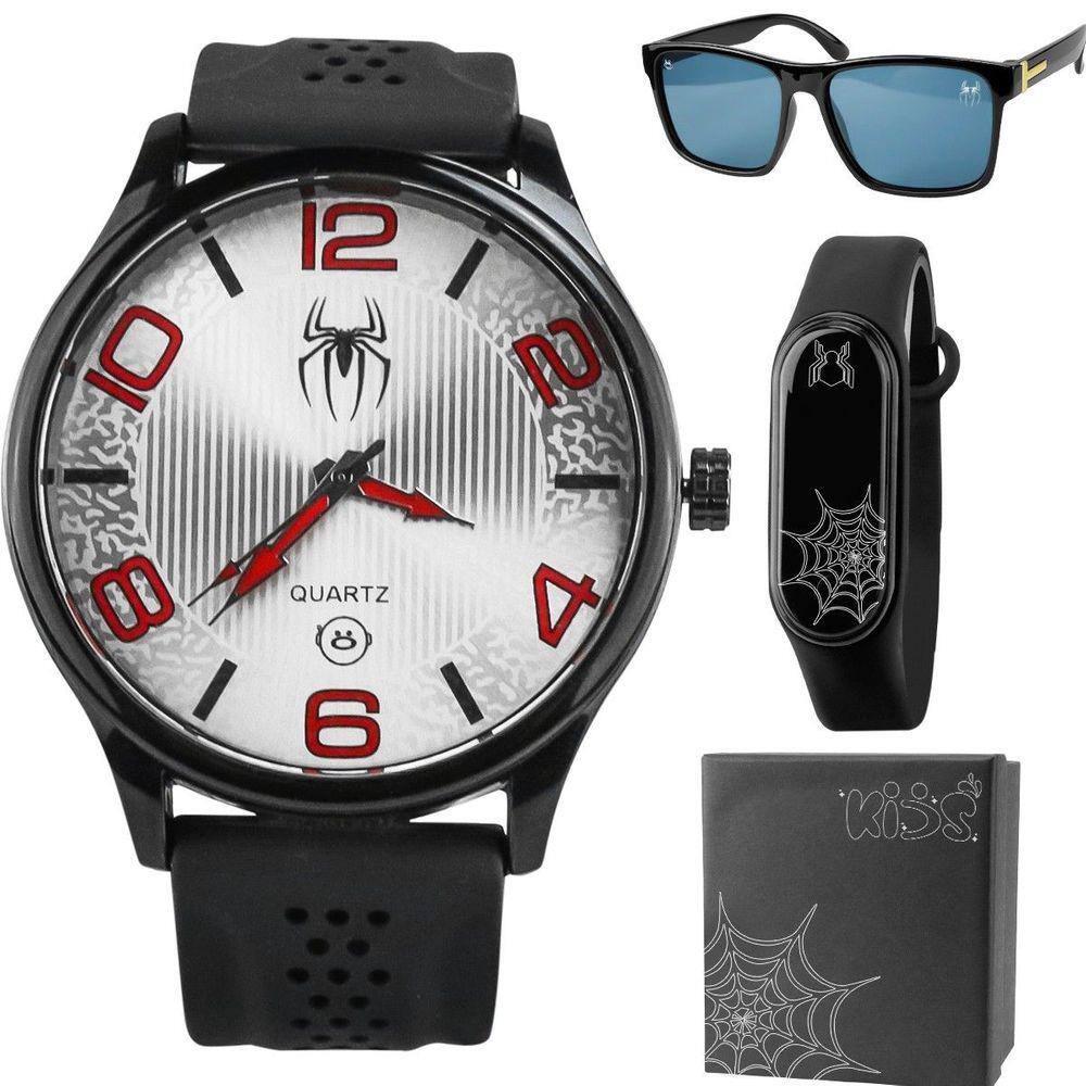 Relogio infantil homem aranha + caixa + oculos protecao uv qualidade premium orizom