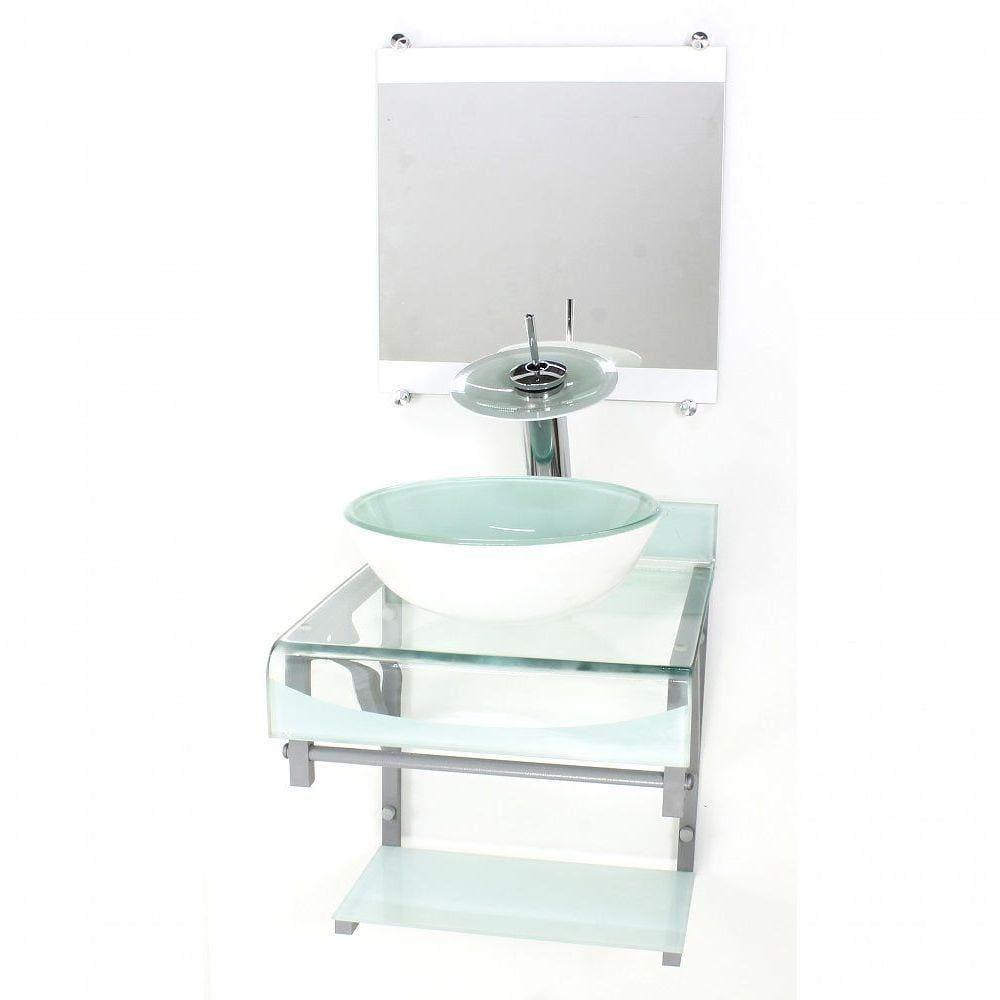 Gabinete De Vidro 40cm Curvado Duplo Cuba Redonda Branco