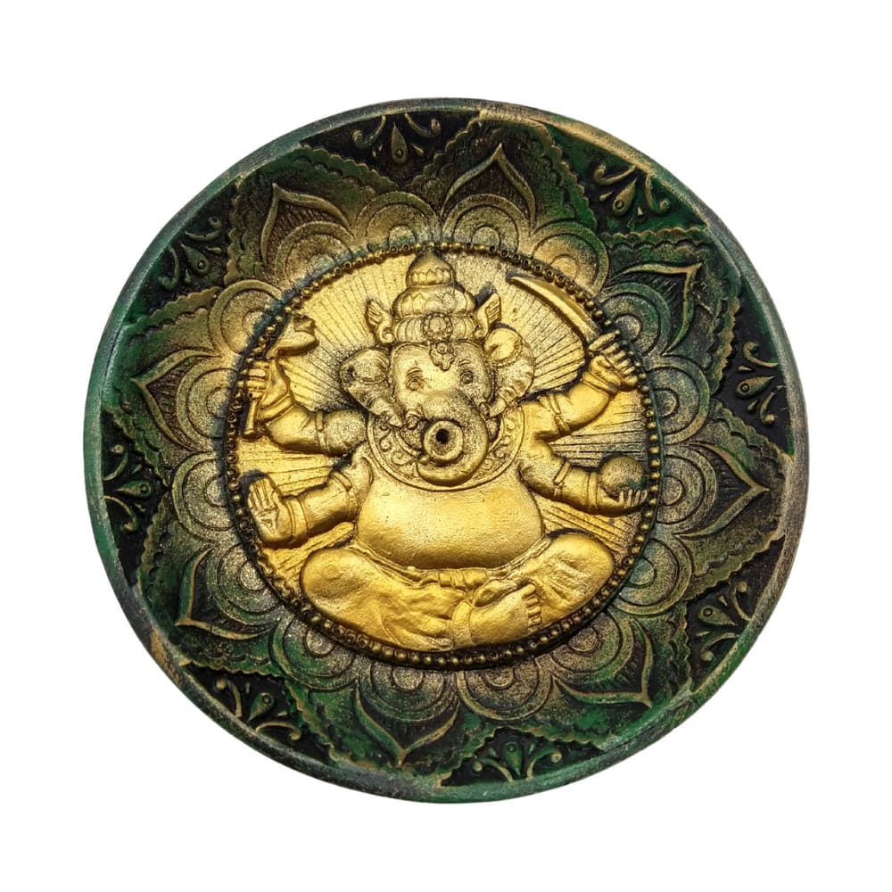 Incensário Prato Indiano Deus Ganesha Verde