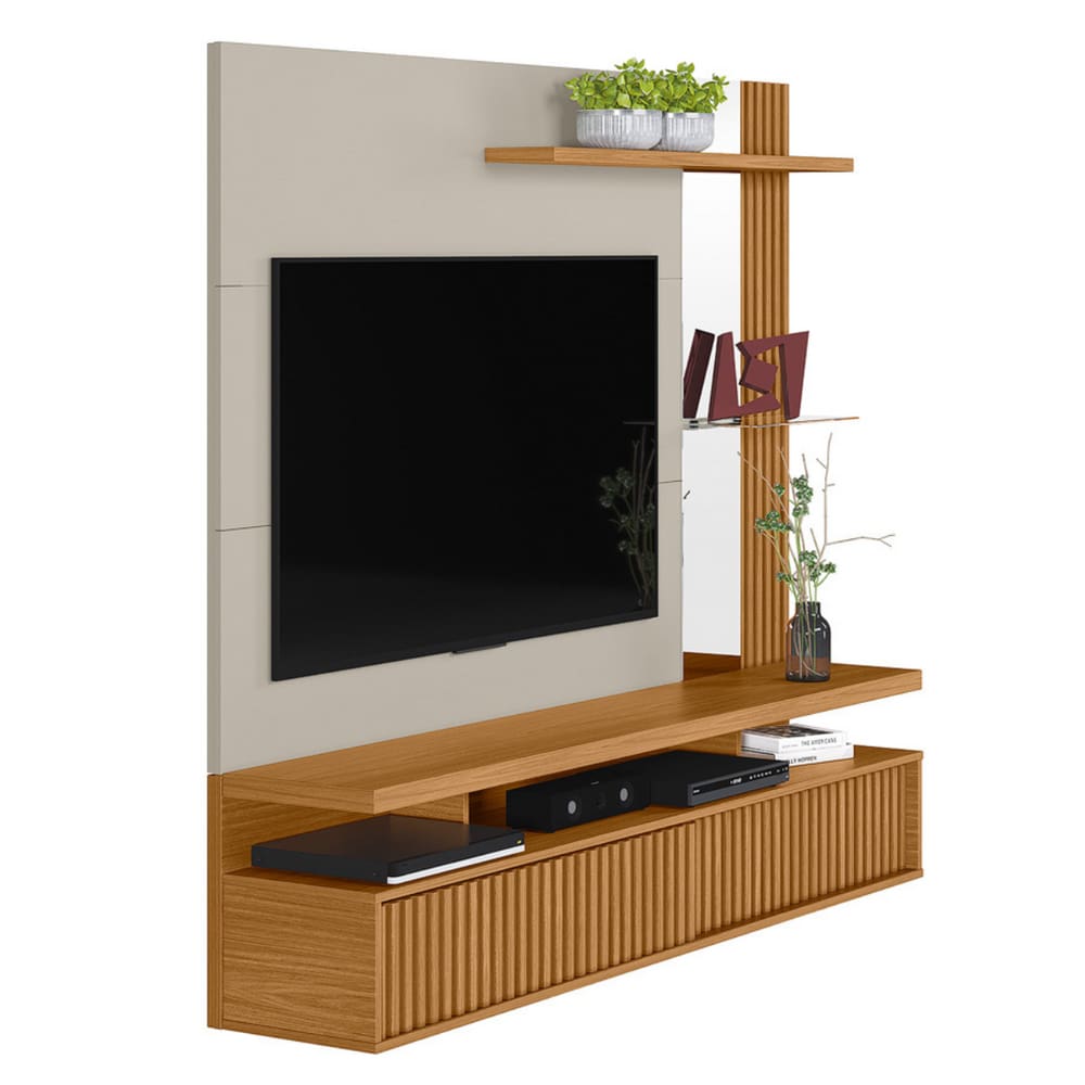 Painel Ripado para TV 60 Polegadas Tulum Nature Off-White