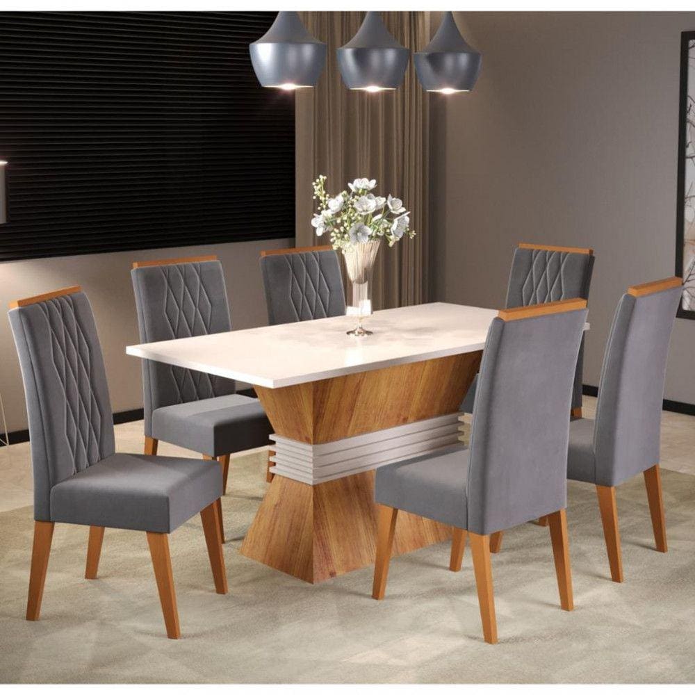 Conjunto Sala de Jantar Mesa Plata 6 Cadeiras Cristal Viero