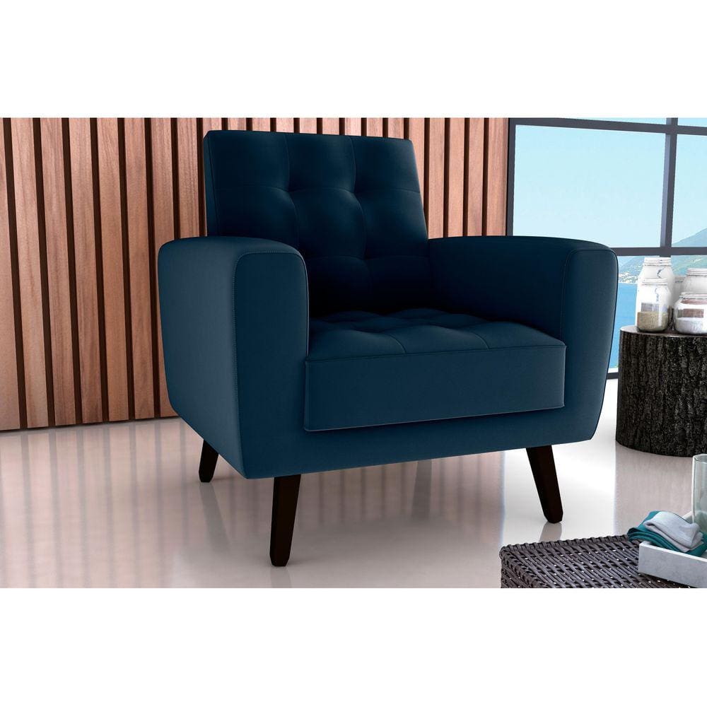 Poltrona Decorativa Lívia Veludo Azul E433 - Matrix