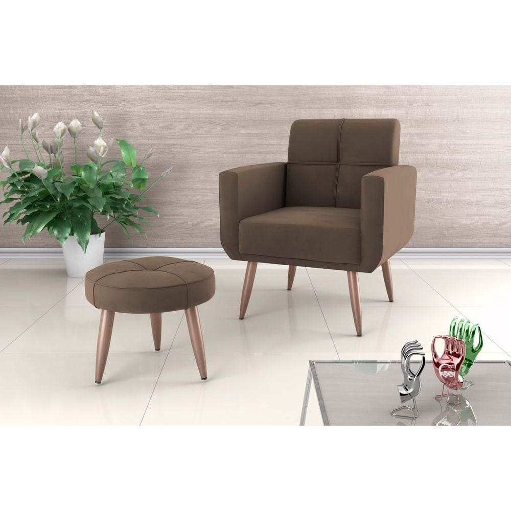 Kit Poltrona +Puff Havana Veludo Marrom E426 - Matrix