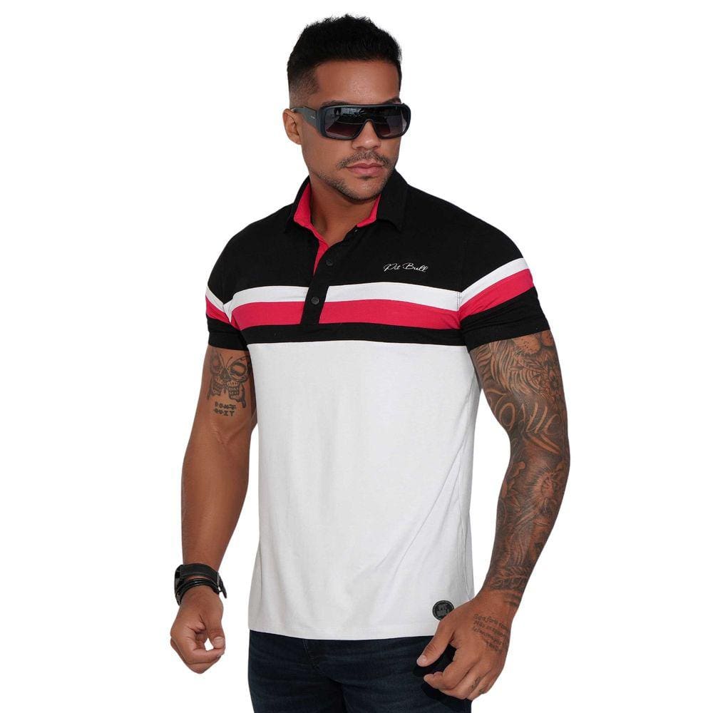 Camisa masculina polo listrada preto / rosa PitBull 80190