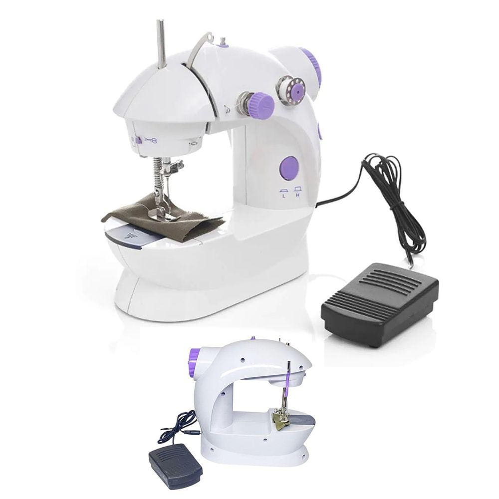 Mini Maquina Costura Eletrica Reta Pedal Portatil Ponto Ajustavel Retalho Pano Blusa Manga Calça Multiuso Reparo Tecido
