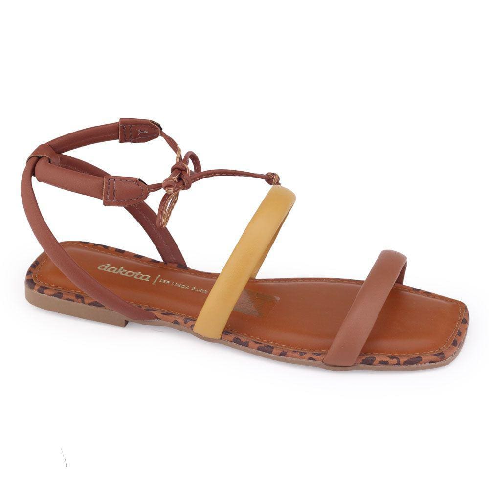 Sandália fem Dakota Z9441 rasteira animal print tiras amarra