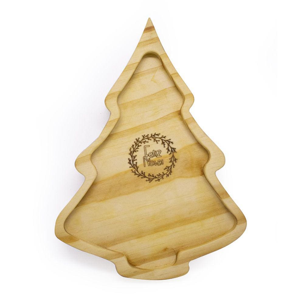 Bandeja Decorativa Madeira para Petiscos Árvore de Natal 20cm F04 - D`Rossi