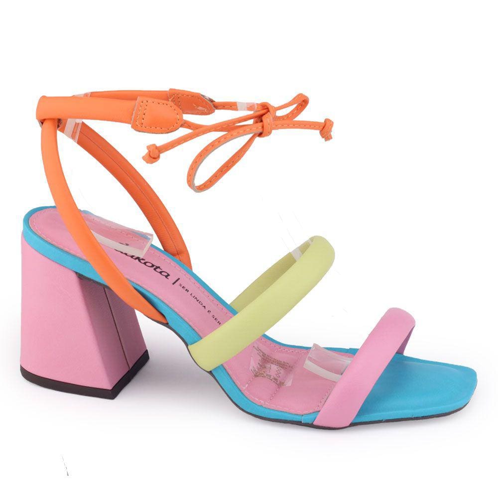 Sandália fem Dakota Z9451 salto bloco geométrico colorida nó
