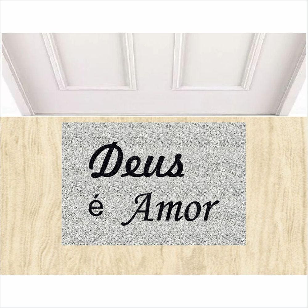 Capacho Tapete Deus é Amor 60X40 cm Antiderrapnte Prata.