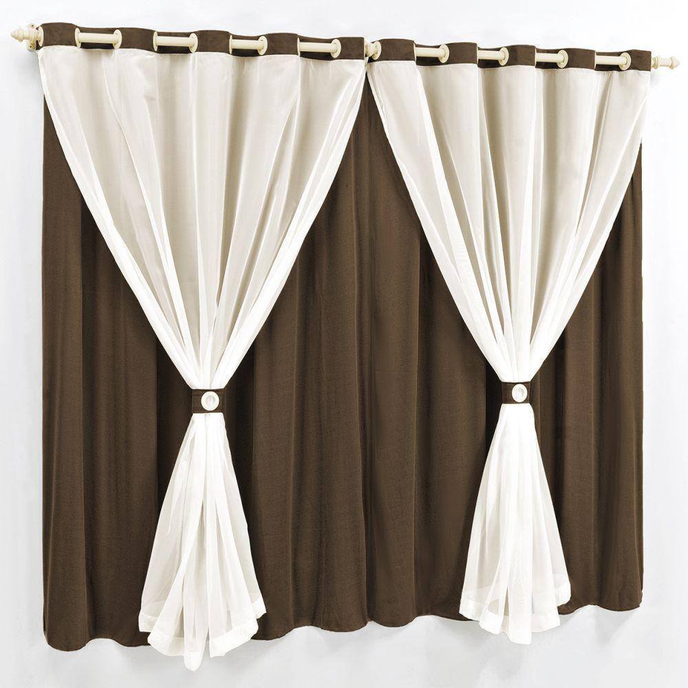 Cortina 4 Mts Sala Quarto Malha Com Voal Trilho Suisso Baratissima Tabaco