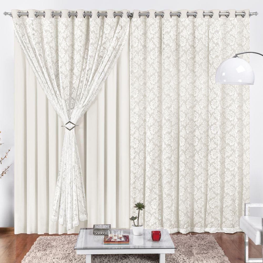 Cortina 4 Mt Sala Quarto Renda Com Malha Para Trilho Comum Baratissima Palha
