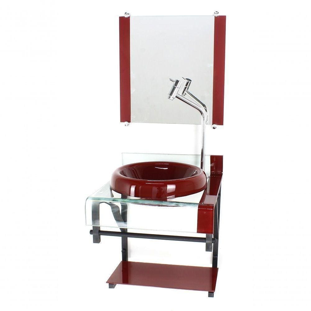 Gabinete De Vidro 40cm Curvado Duplo Cuba Chapéu