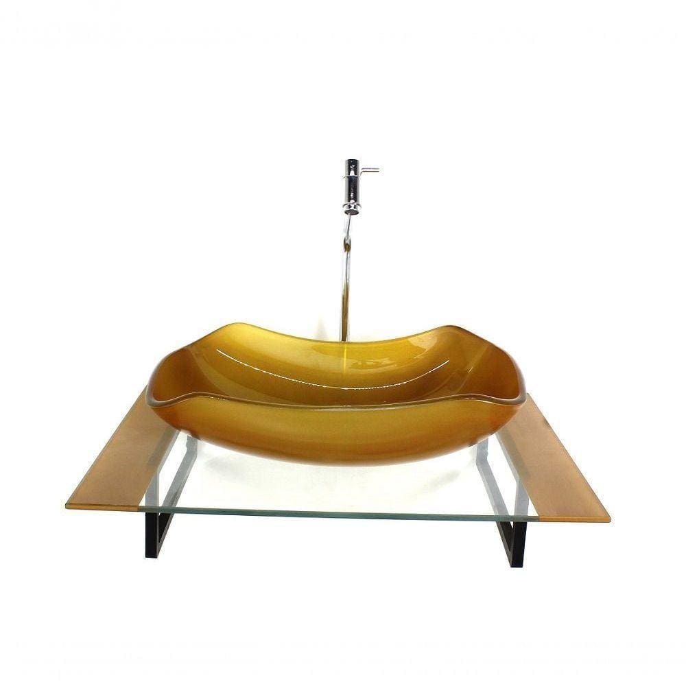 Kit Cuba De Vidro Abaulada Com Tampo E Torneira Valvula