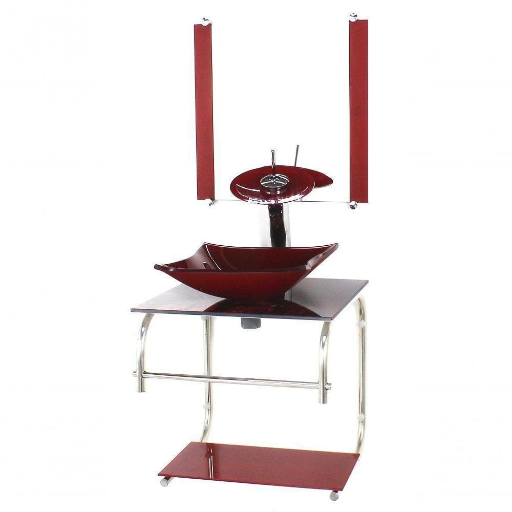 Gabinete 40cm De Vidro Inox Cuba Quadrada Marmore