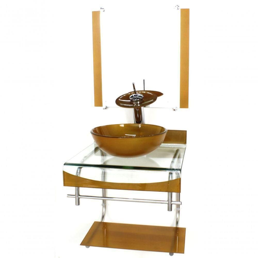 Gabinete De Vidro 40cm Inox Cuba Redonda Dourado