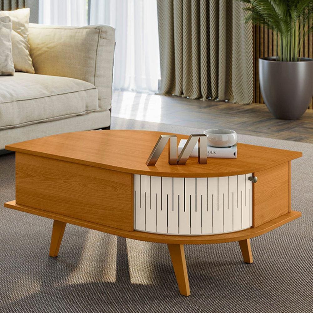 Mesa de Centro Oval 2 Portas de Correr Indianapolis Cinamomo/Off White