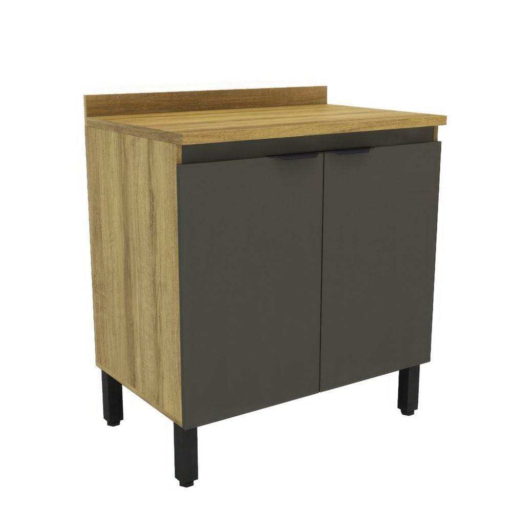 Armário Balcão de Cozinha 80cm com Tampo 25mm e 2 Portas 2301 Mel/Grafite