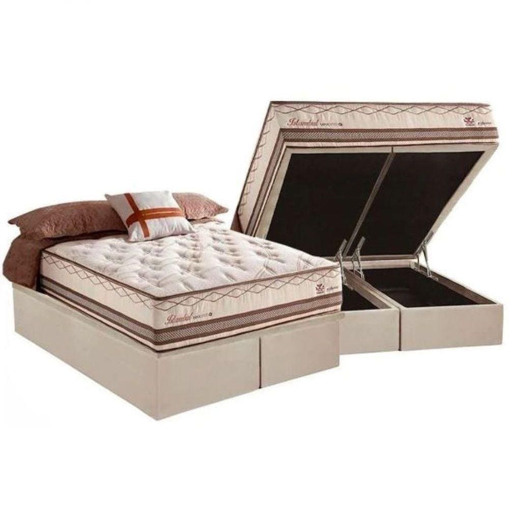 Conjunto Box Baú Bipartido + Colchão Molas Casal 138x188x79