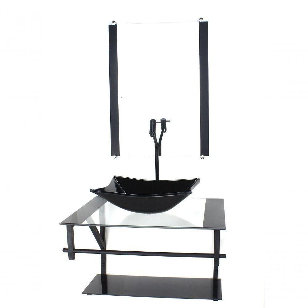 Gabinete De Vidro Para Banheiro 60cm Cuba Retangular Preto