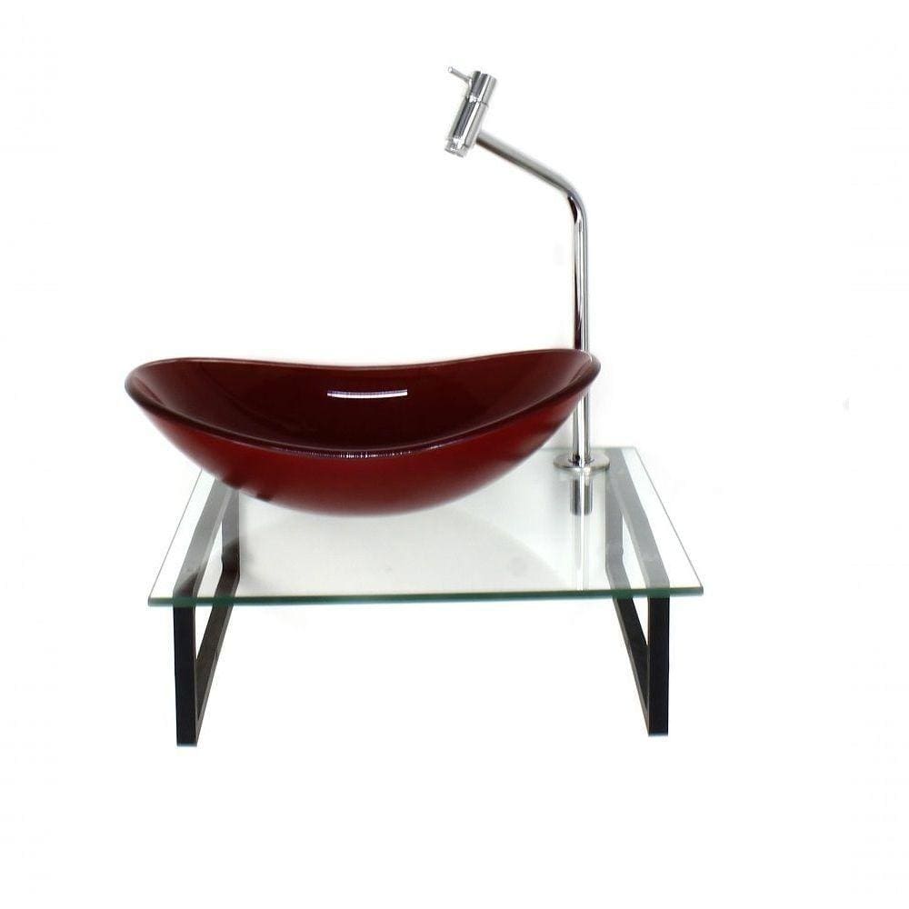 Kit Cuba Vidro Vermelho Tampo Com Suporte Torneira Valvula