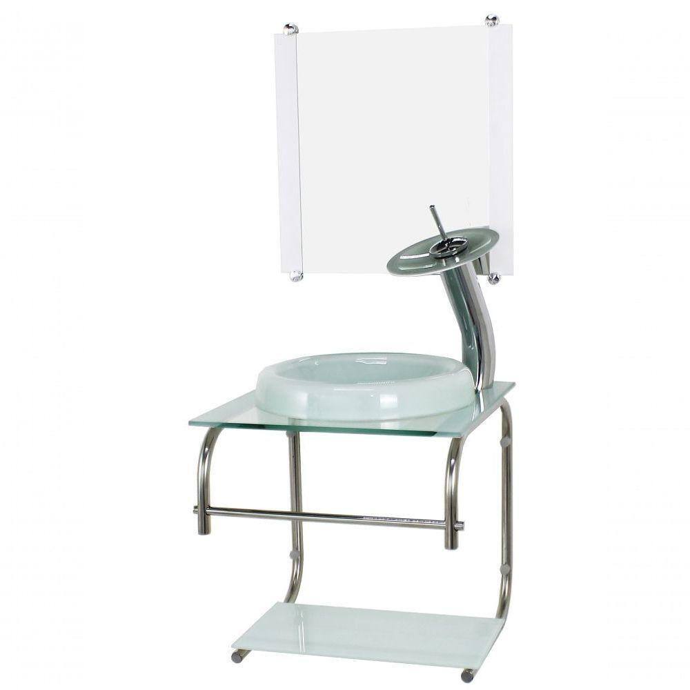 Gabinete De Vidro 40cm Inox Com Cuba Chapeu Branco