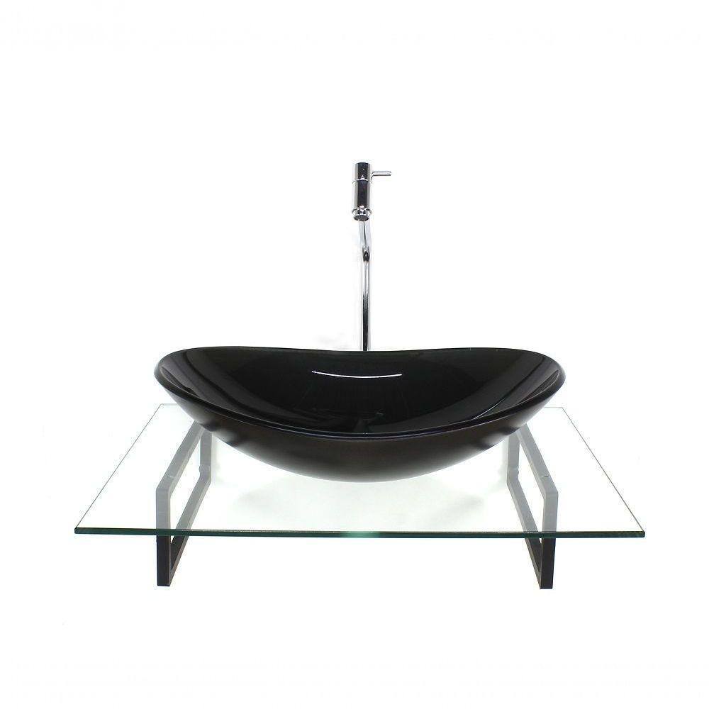 Kit Cuba De Vidro Grafite Com Tampo E Suporte Preto