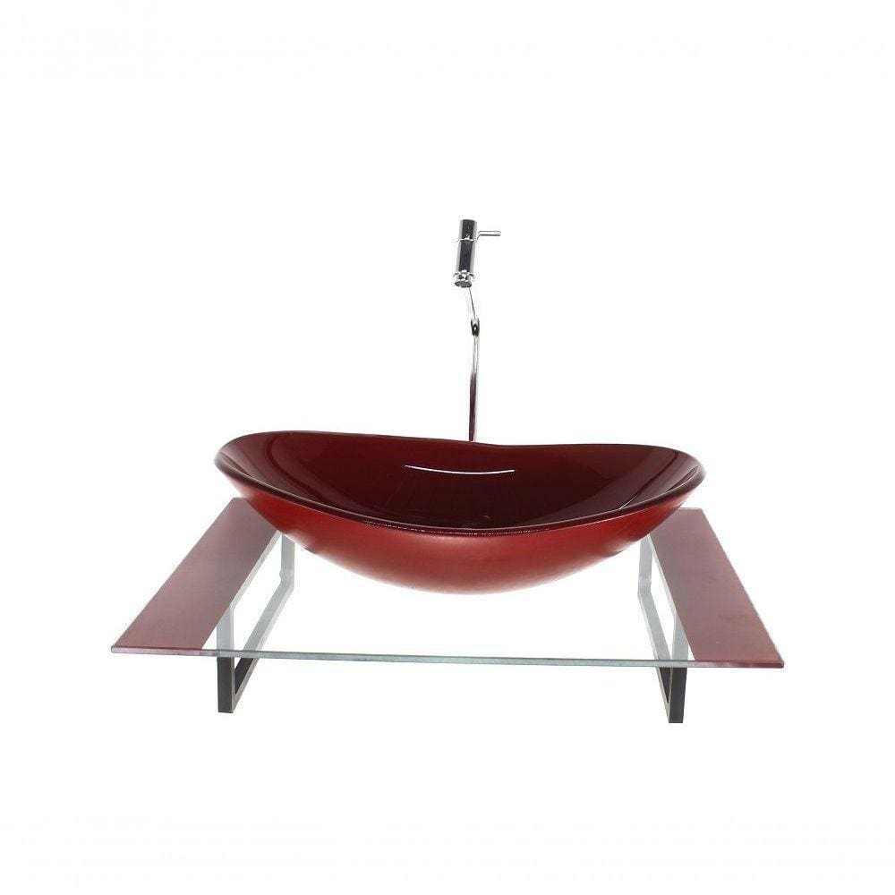 Kit Cuba De Vidro Com Tampo Vermelho E Suporte Preto