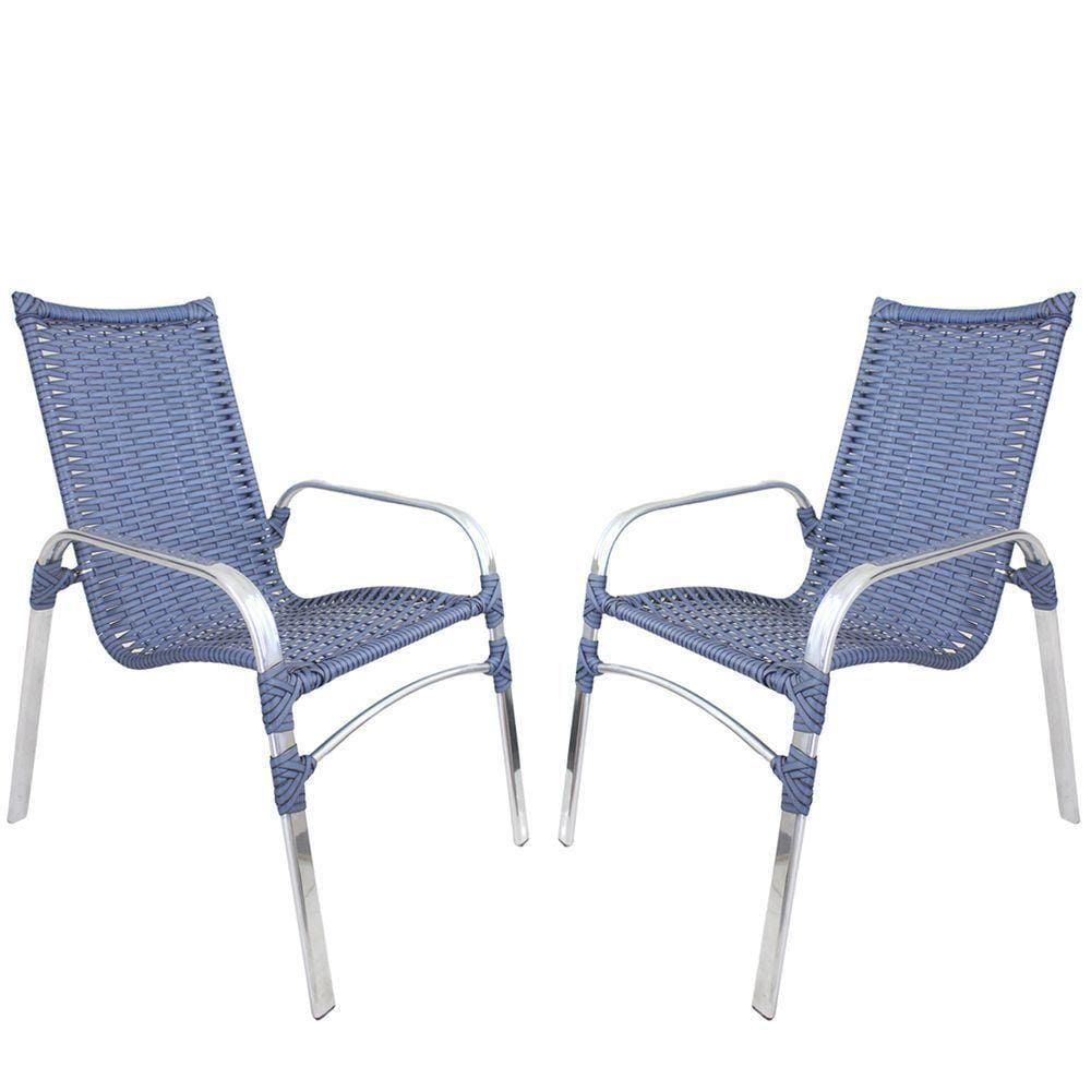 2 Cadeiras Emily Cor Azul Dark, Estrutura Alumínio Polido, área Interna E Externa