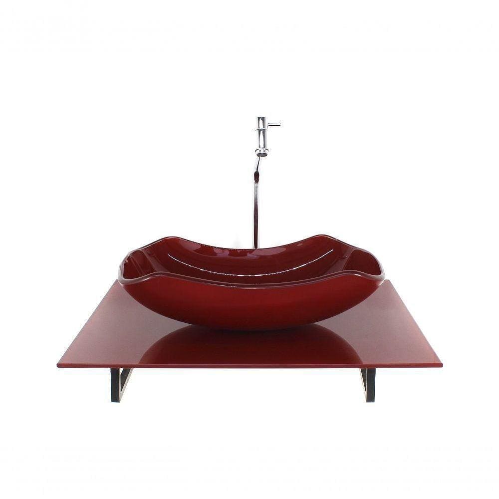 Kit Cuba De Vidro Com Tampo Vermelho E Suporte Preto