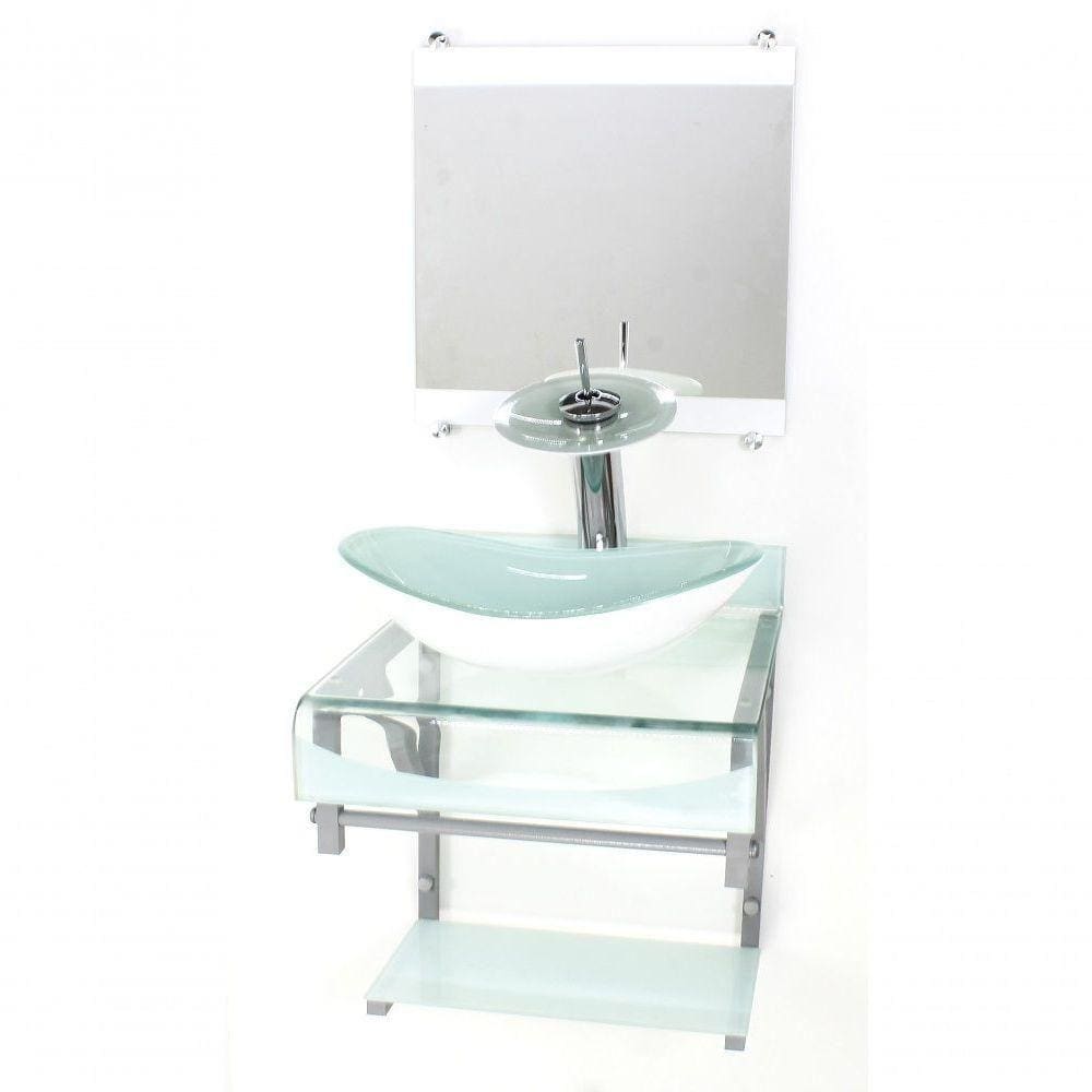Gabinete De Vidro 40cm Curvado Duplo Pc Cuba Oval Branco