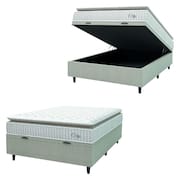 Cama Box Baú Colchão Casal Molas Ensacadas City Pillow Top 138x188x64cm Branco / Bege Hellen - Suporta até 110kg por Pessoa