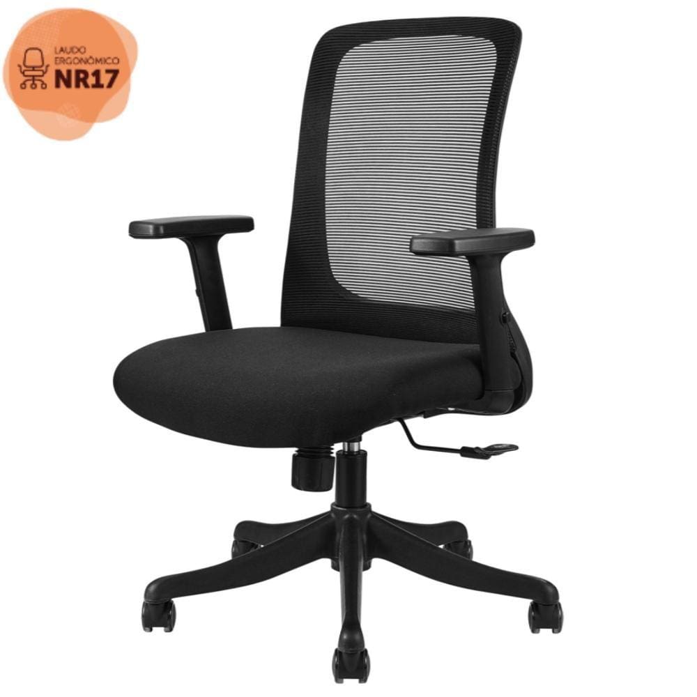 Cadeira Giratória Nr-17 Boston Rivattis Tela Mesh Preta Base Rodizio Nylon