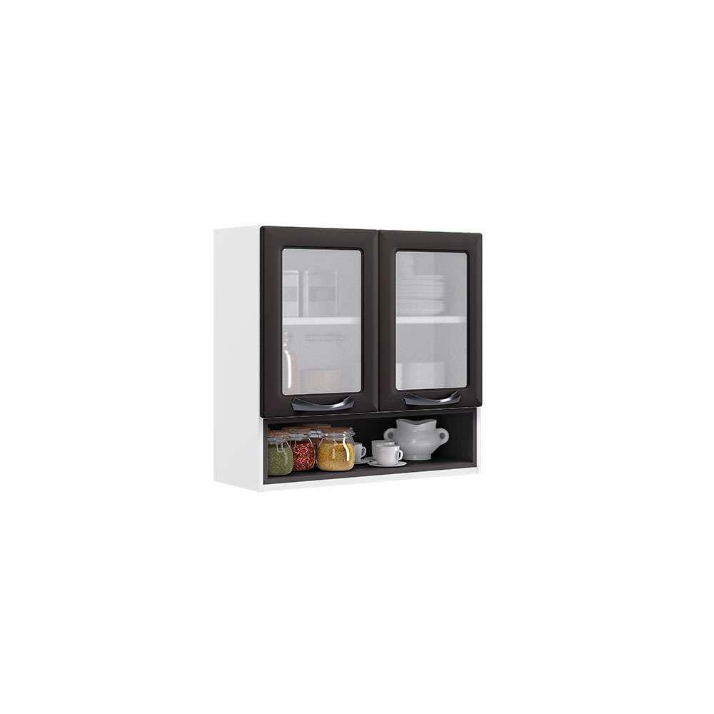 armário aéreo new premium nicho e vidro 2 pt grafite e branco 80 cm