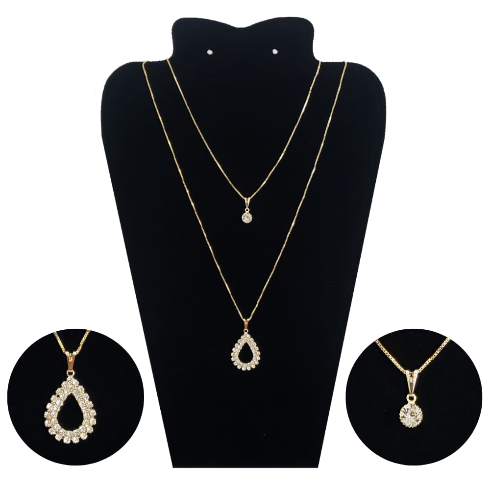 Colar Feminino Duplo Dourado Folheado a Ouro 18k Gota