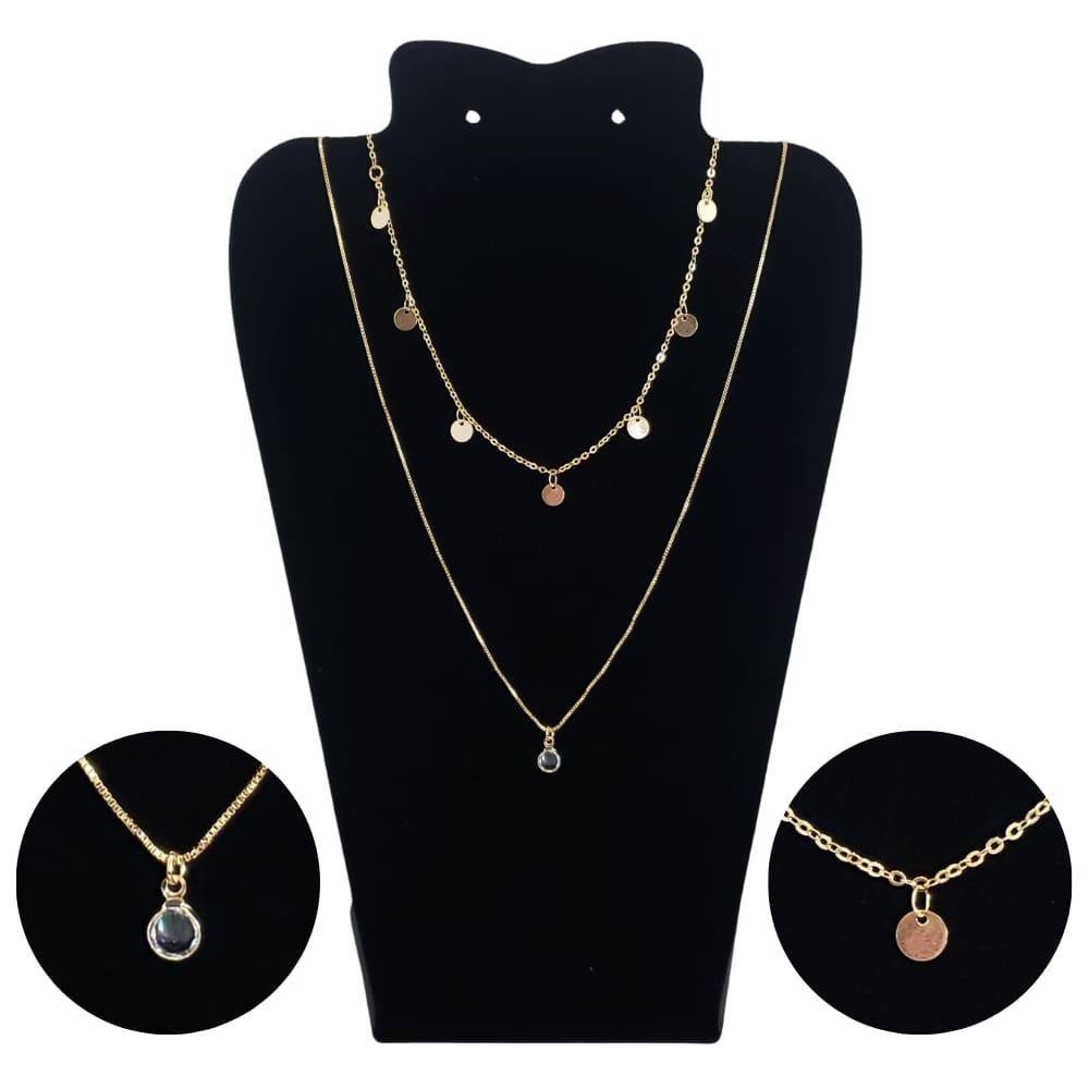 Colar Feminino Duplo Dourado Folheado a Ouro 18k 7 Bolas