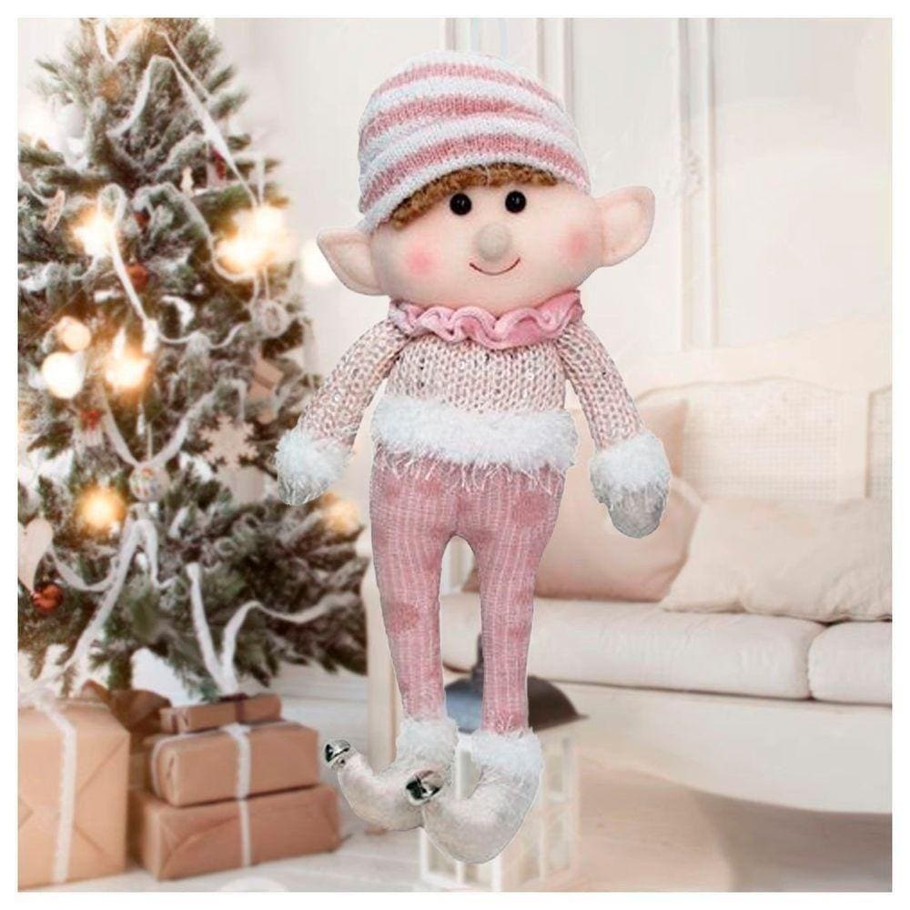Boneco Pendente Natal Duende Papai Noel Rosa 33cm