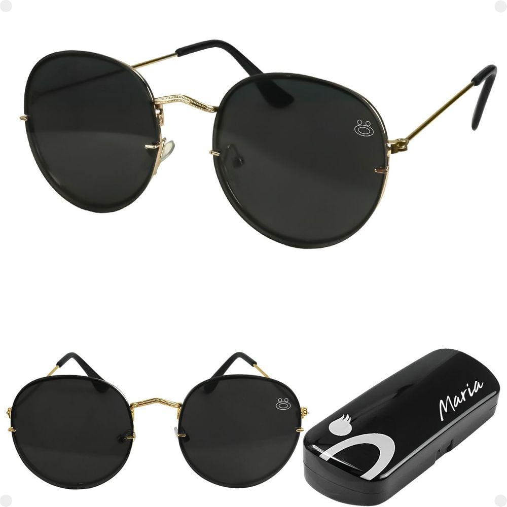 oculos sol feminino aço inoxidavel preto casual praia + case moda verão armação dourada