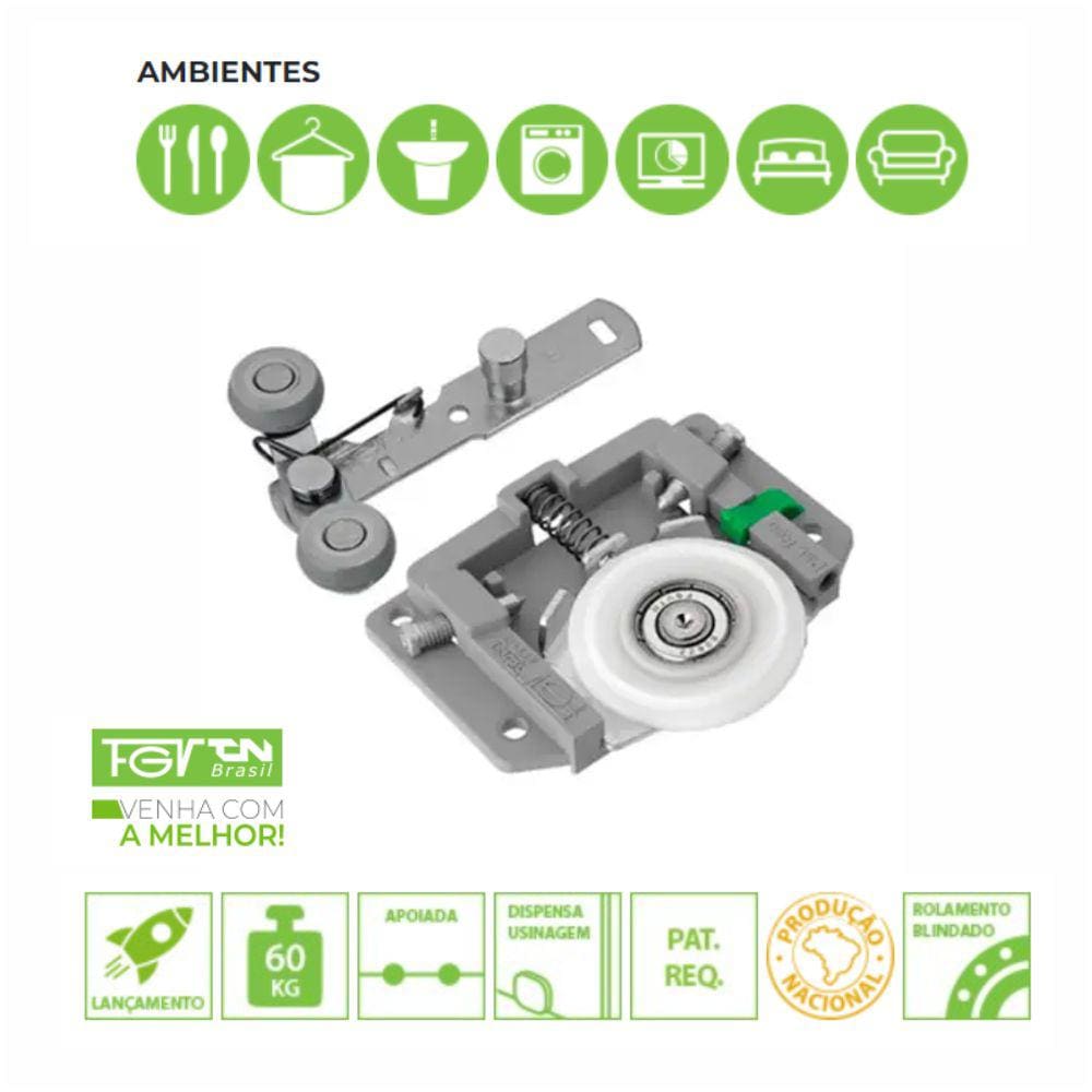 Rodízio para Porta Deslizante de Correr FGVTN SD632 - 4 Portas