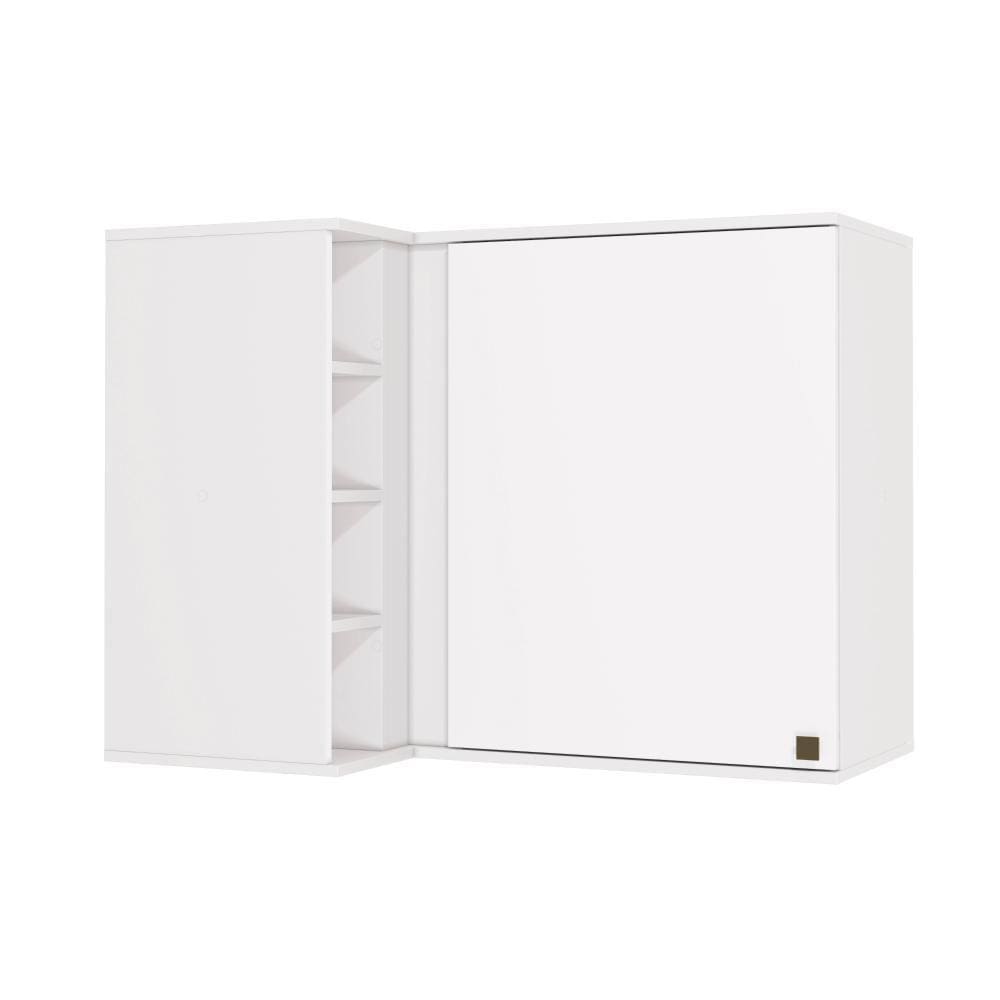 Armário Aéreo de Canto Reto Celeste Kappesberg 100% MDF 1 Porta 4 Nichos Branco 98cm