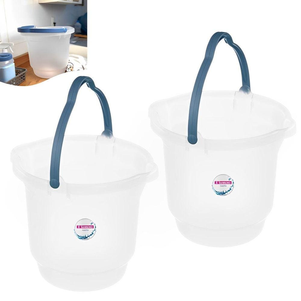 Kit 2 Balde Plástico 12 Litros Para Limpeza De Casa Lavandeira Com Alças Transparente - Sanremo