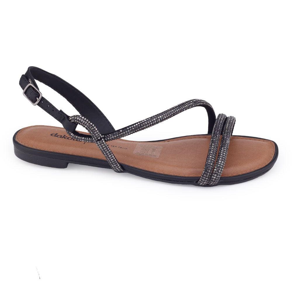 Sandália feminina Dakota Y0882 rasteira tiras strass fivela