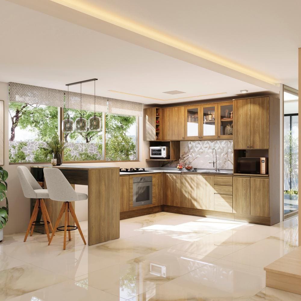 Cozinha de Canto Modulada Celeste Kappesberg 100% MDF Nogueira